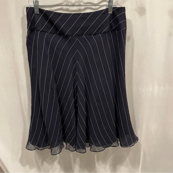 Y2K Ralph Lauren silk navy blue white stripe chevron flowy skirt wide band - Picture 2 of 6